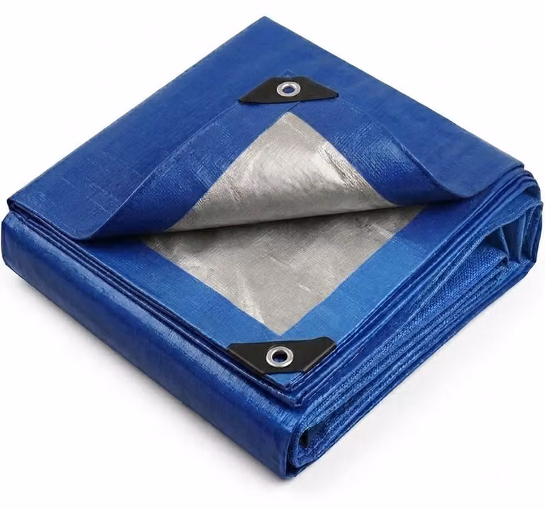 Telo in polietilene impermeabile, blu-argento, 4 x 5 metri, con occhielli rinforzati, per uso esterno