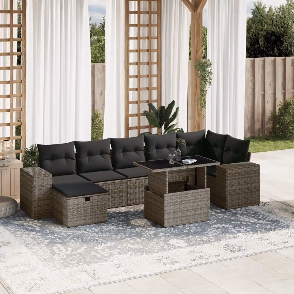 Maison Exclusive - Set da giardino 8 pezzi con cuscini grigio in polyrattan