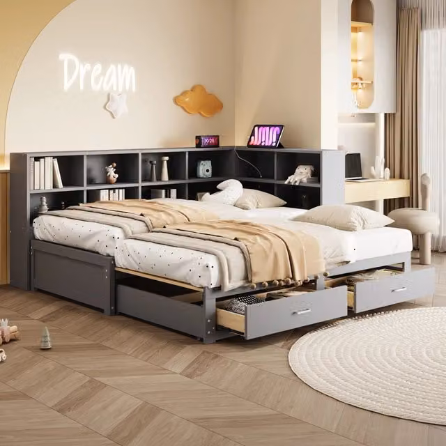Letto estraibile con funzione divano in legno grigio 180x190 cm