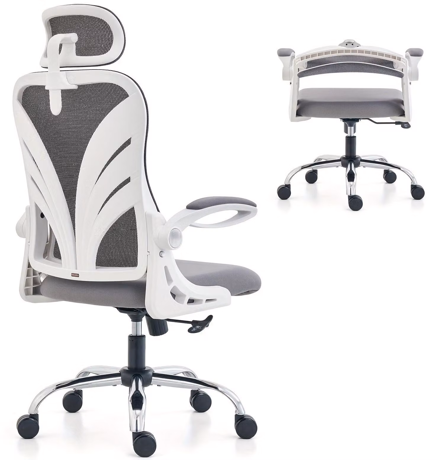 Sedia da ufficio ergonomica con design pieghevole, schienale in rete traspirante e braccioli ripiegabili