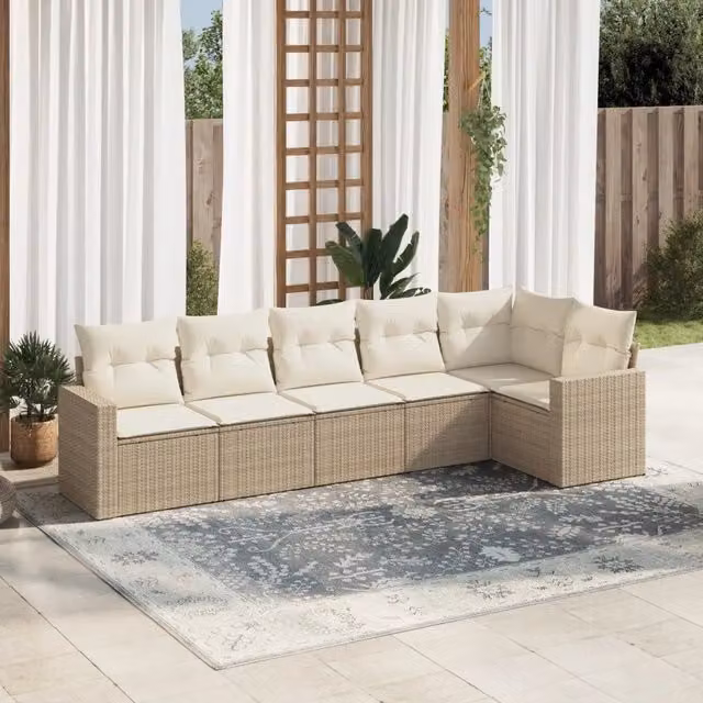 Set Divano da Giardino 6 pz con Cuscini Beige in Polyrattan 3251325