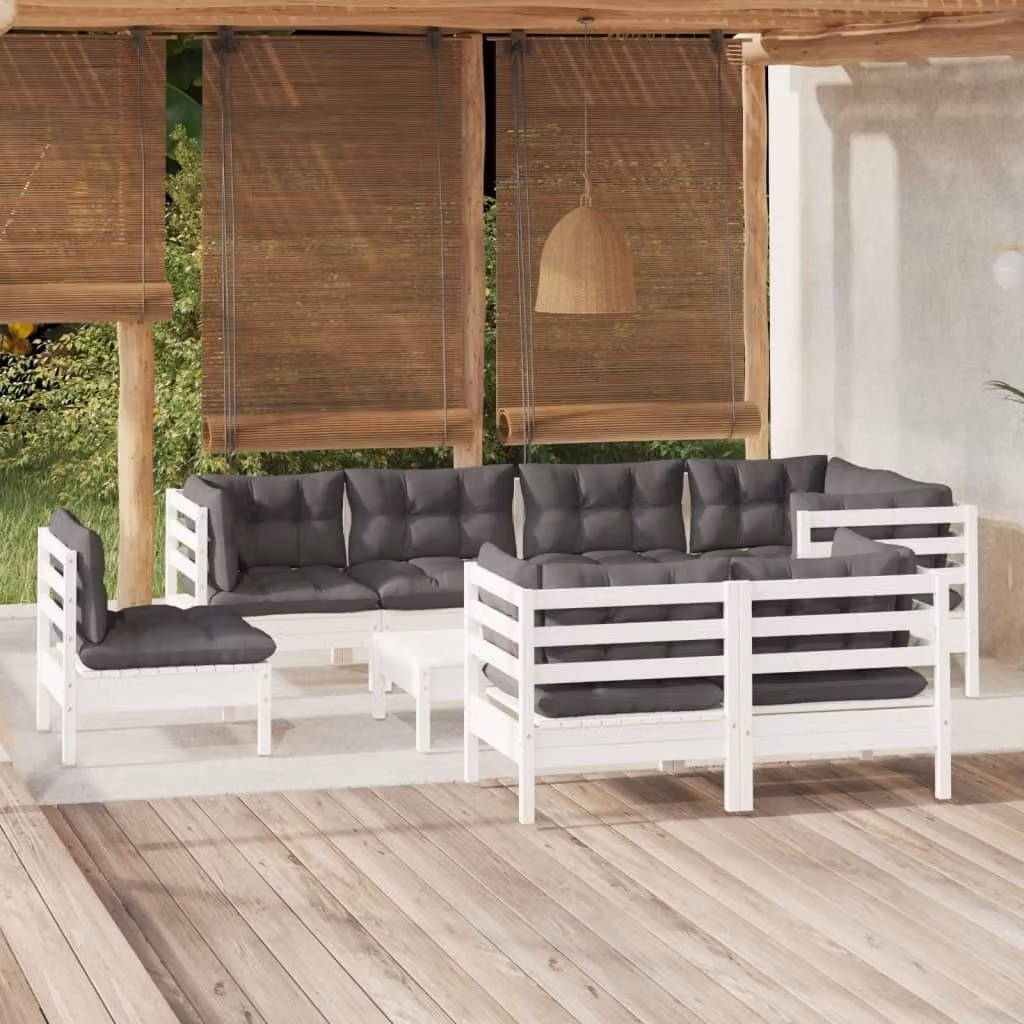 Maison Exclusive - Set Divani da Giardino 9 pz con Cuscini BiancLegno di Pino