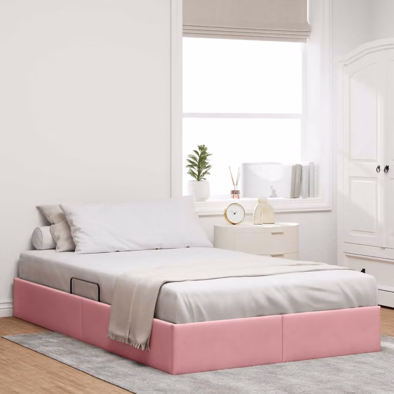 Letto ottomano con contenitore vidaXL in velluto rosa L 200 cm x P 120 cm