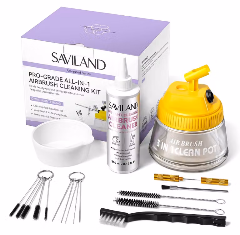 Kit per la pulizia dell'aerografo, contenente 240 ml di detergente e un contenitore multifunzione 3-in-1