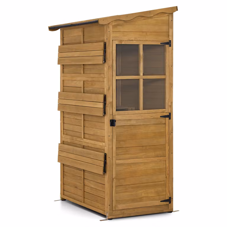 M MCombo Armadio da giardino, casetta da giardino in legno resistente alle intemperie, armadio da esterno resistente alle intemperie, ripostiglio accessibile, casetta per attrezzi 120×86×201 cm, 1753 (naturale)