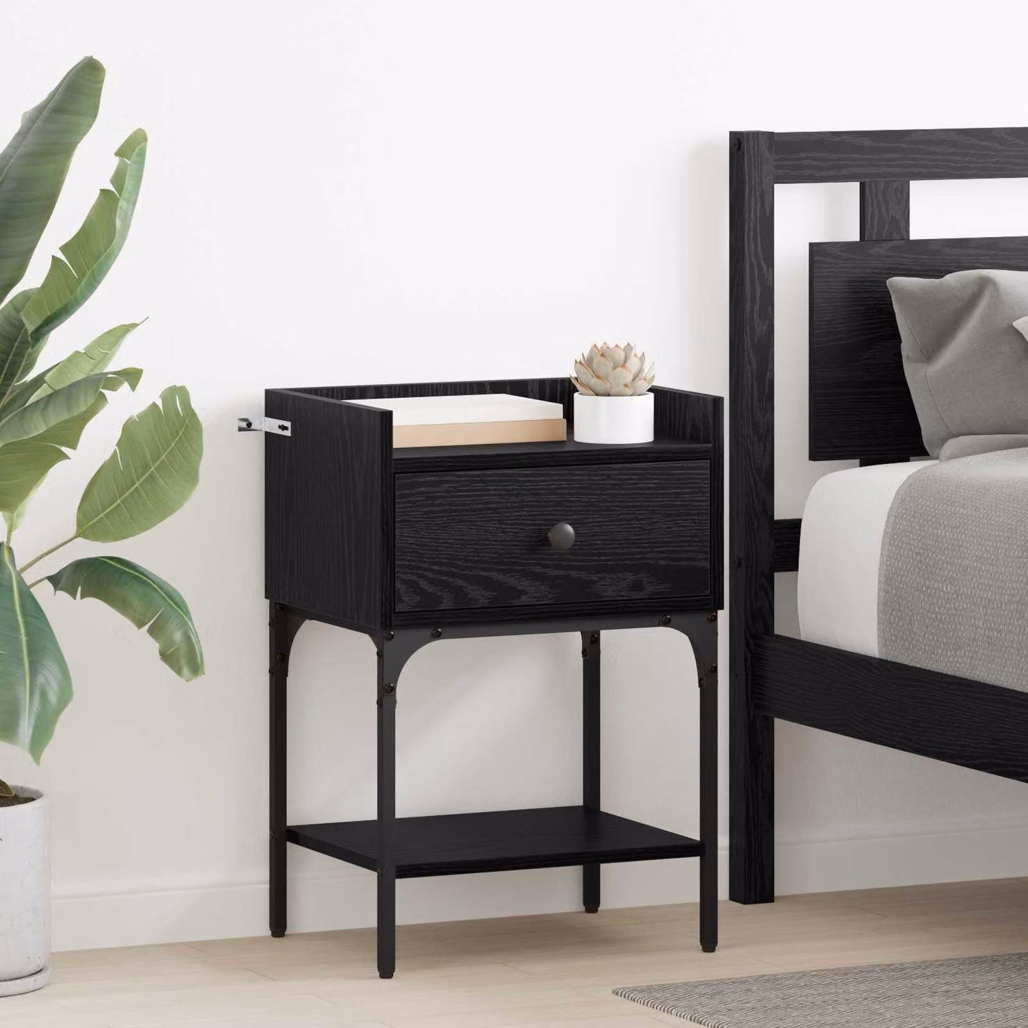 Set di 2 comodini vidaXL in stile rustico, colore nero, L 40 cm x P 29 cm x H 60 cm, in legno ingegnerizzato e metallo