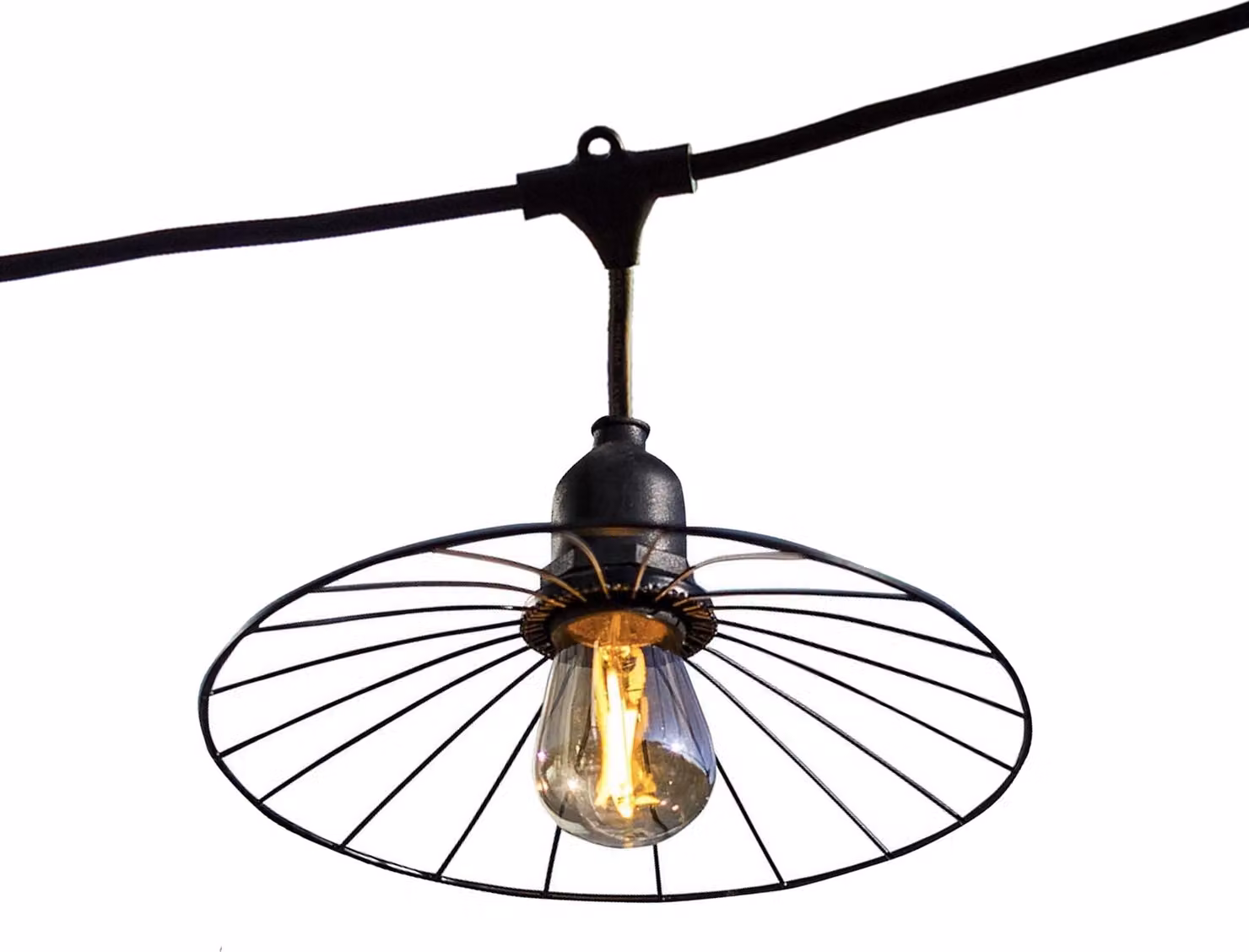 Stringa luminosa per esterni con paralume in acciaio effetto gabbia 10 lampadine a filamento E27 LED bianco caldo CHIC CAGE LIGHT 6m
