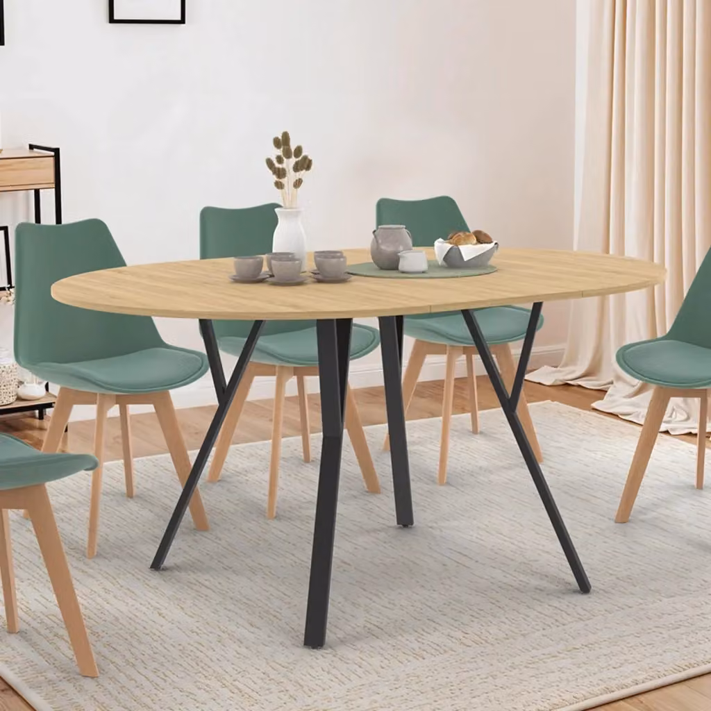 IDMarket YSEULT tavolo da pranzo rotondo allungabile design industriale in legno e metallo nero e marrone, diametro 110-150 cm – 2