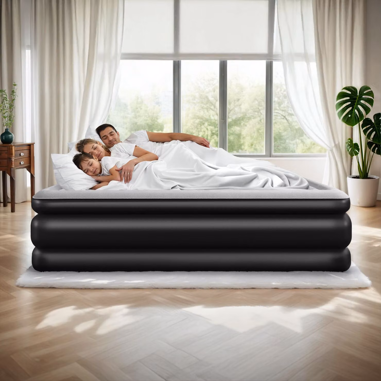 Materasso gonfiabile AirDreams tectake con pompa elettrica, bianco e nero, L/P/H: 200 x 148 x 44 cm – 1