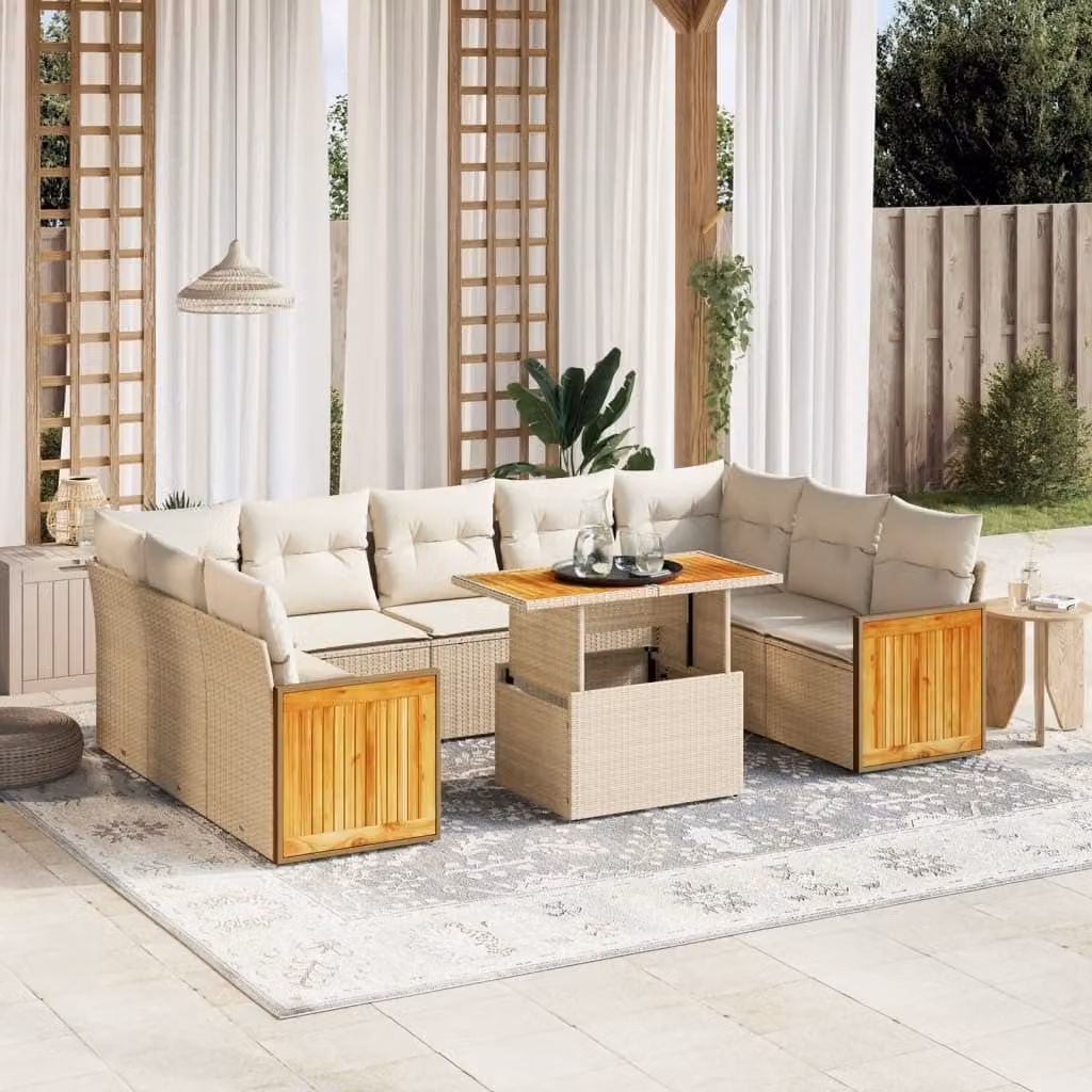 Maison Exclusive - Set Divano da Giardino 10 pz con Cuscini Beige in Polyrattan