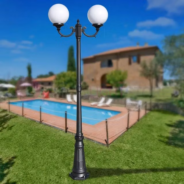 ORIONE ANTRACITE Lampione a 2 luci per Esterno Giardino con sfere globi policarbonato d.25 GARDENLIGHT