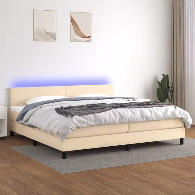Letto a molle con materasso e illuminazione LED vidaXL in tessuto bianco e beige L/P: 200 x 200 cm – 1