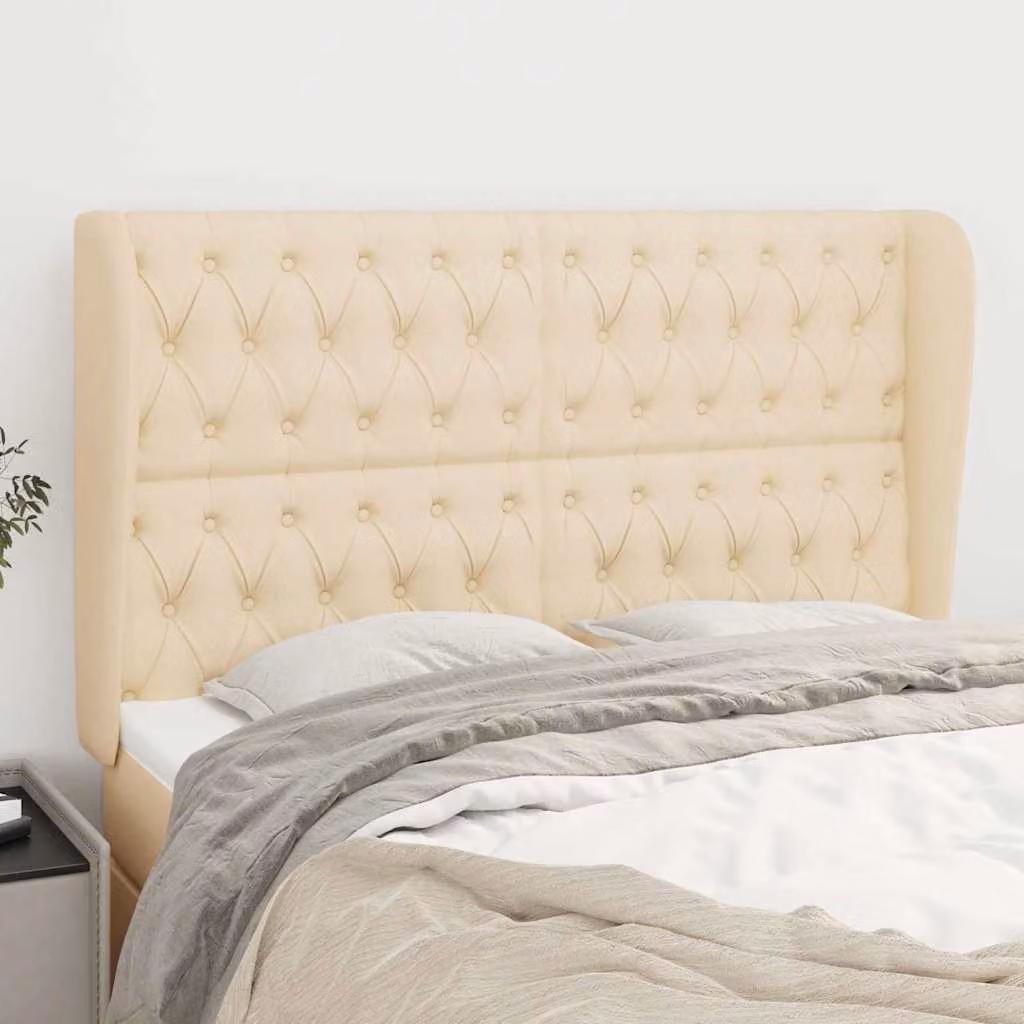 Testiera ad orecchio vidaXL in tessuto beige con struttura in legno e pannello imbottito L: 163 cm, P: 23 cm, H: 118 cm