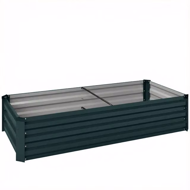 Fioriera rettangolare per orto e giardino Outsunny in acciaio galvanizzato verde L: 150 cm, P: 70 cm, H: 30 cm – 1