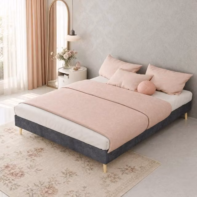 Letto matrimoniale 140 x 200 cm grigio in tessuto e metallo