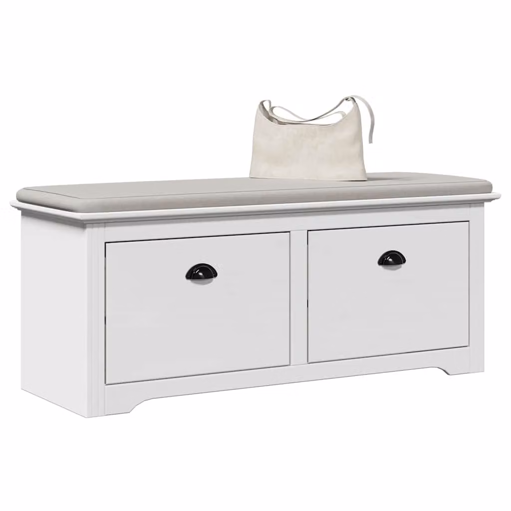 vidaXL Panca da Ingresso BODO Bianca in Legno e Metallo con Scarpiera L: 114 cm, P: 40 cm, H: 45 cm