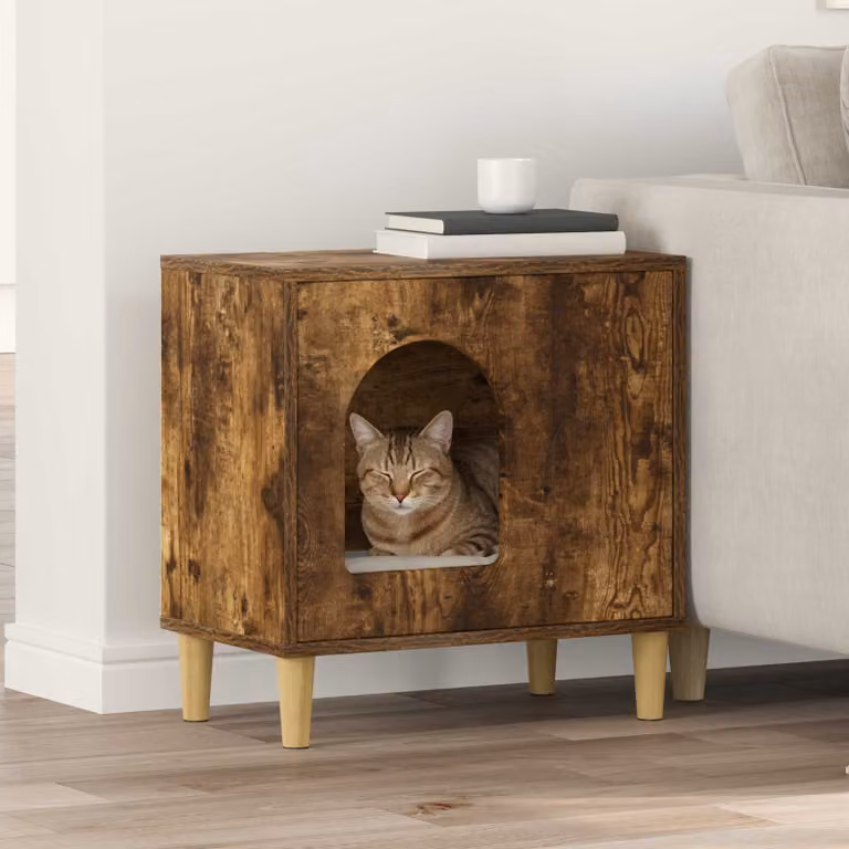 Casa per gatti vidaXL in legno ingegnerizzato, colore rovere fumo, L 51 x P 30 x H 52 cm