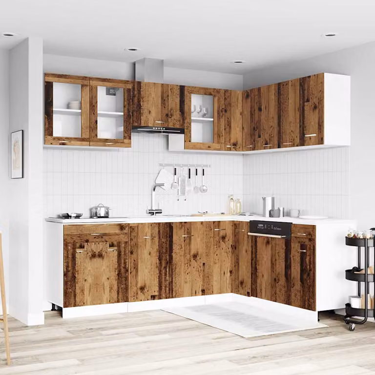 vidaXL Set di Mobili da Cucina Lyon 11 Pezzi in Legno Antico Marrone con Ante in Vetro e MDF
