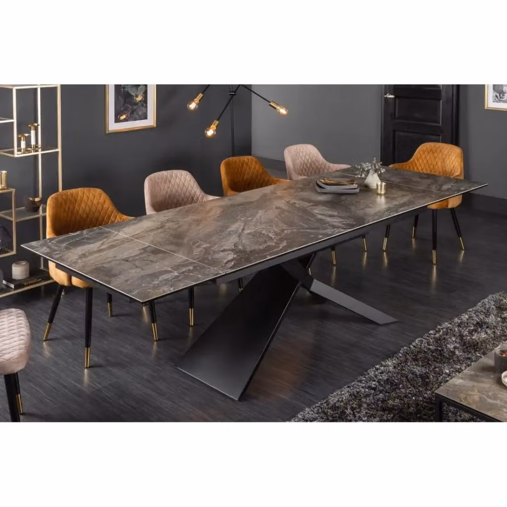 Tavolo da pranzo rettangolare estensibile Meublorama con piano in ceramica lucida e struttura in metallo a X – 2