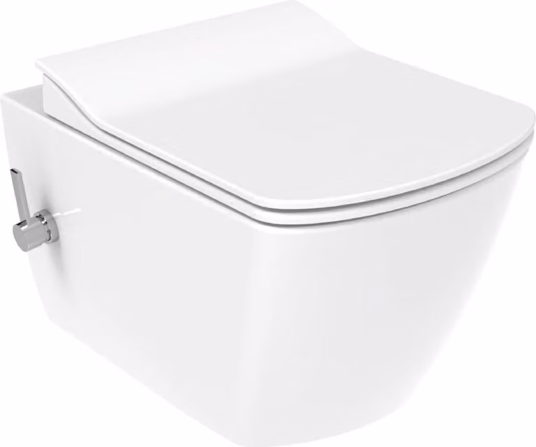 Creavit Elegant: vaso WC con funzione bidet, senza brida, bianco lucido, con alimentazione acqua calda e fredda, senza sedile