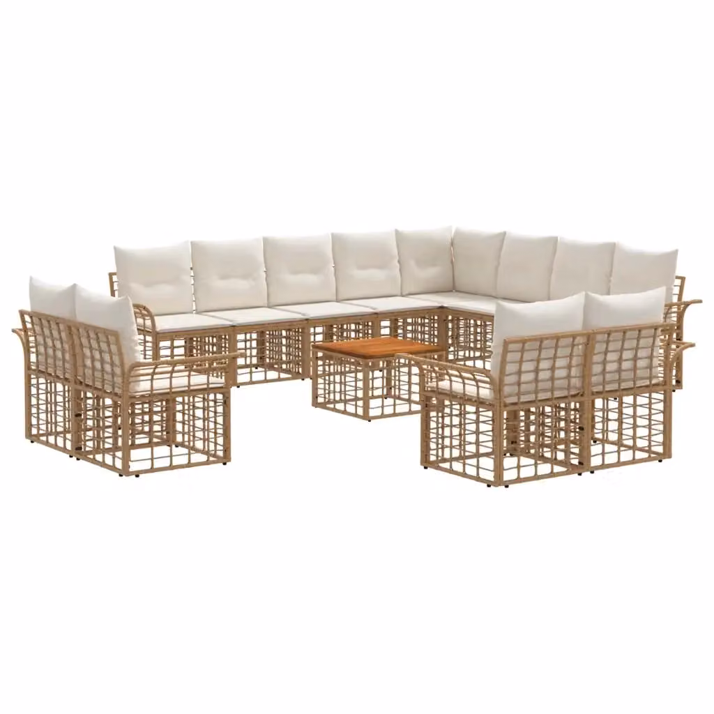 Set di divani da esterno vidaXL a forma di U composto da 13 pezzi per 12 posti, colore beige, bianco e marrone, con struttura in metallo e cuscini inclusi – 2