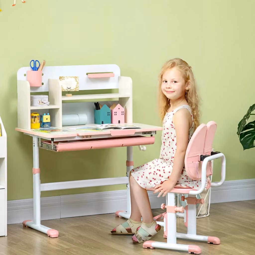 Banco Studio per Bambini GIORDANOSHOP Rosa con Piano Inclinabile e Altezza Regolabile, L: 80 cm, P: 52 cm, H: 88-109 cm – 2