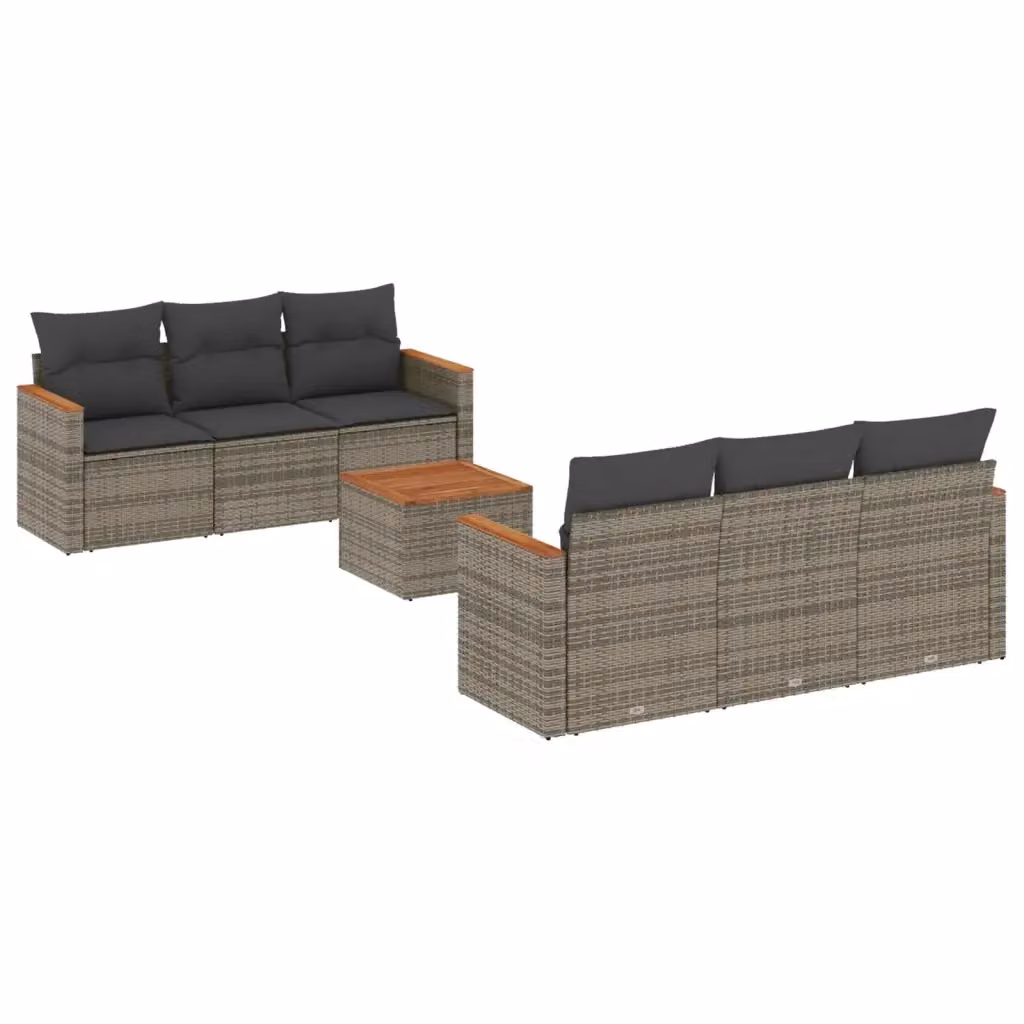 Set di divani da giardino vidaXL in polyrattan grigio con 7 pezzi e cuscini inclusi – 2