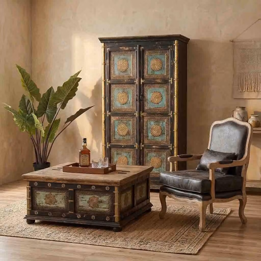 Tavolino quadrato Wanderlust Deco in legno nero e oro, L/P/H: 100 x 100 x 47 cm – 2