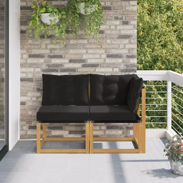 Set di 2 pezzi di divani modulari angolari da esterno vidaXL in legno di acacia e tessuto bianco