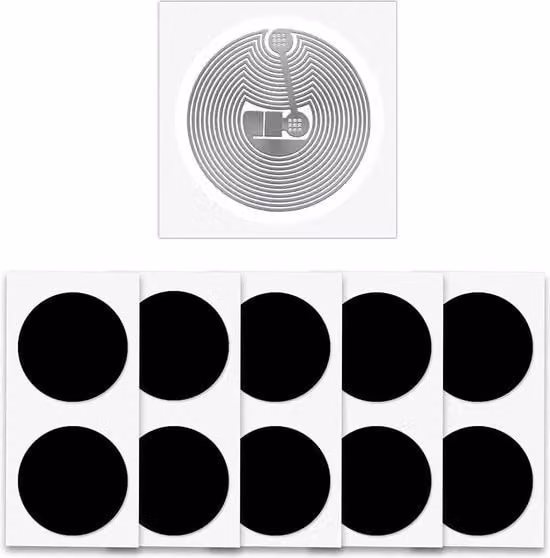 Etichette NFC NTAG215 Zaro Nere, 100 Pezzi, Formato Rotondo 25mm, Memoria 504 Byte, Programmabili e Compatibili con TagMo, Frequenza 1356 MHz