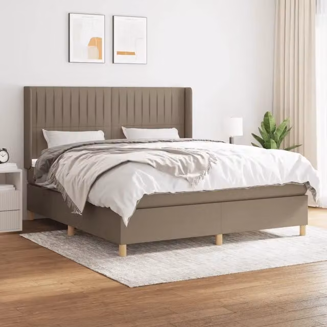 Letto Ibrido vidaXL con Giroletto a Molle e Materasso in Tessuto Beige e Bianco L/P/H: 160 x 200 x 25 cm