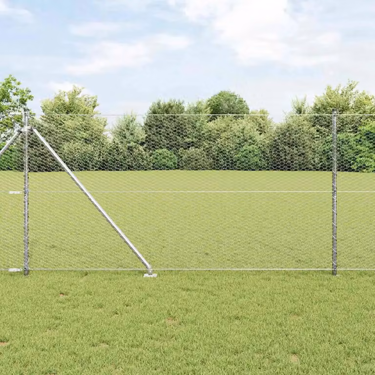 Recinzione esagonale con pali in acciaio zincato argento vidaXL, L: 10 m, H: 1,2 m