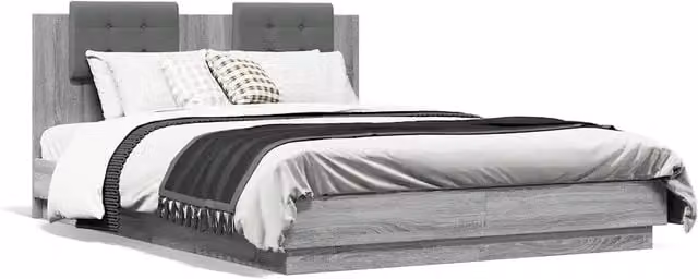 Letto matrimoniale | Letto per adulti | Giroletto Testiera Grigio Sonoma 140x200 cm Legno Multistrato