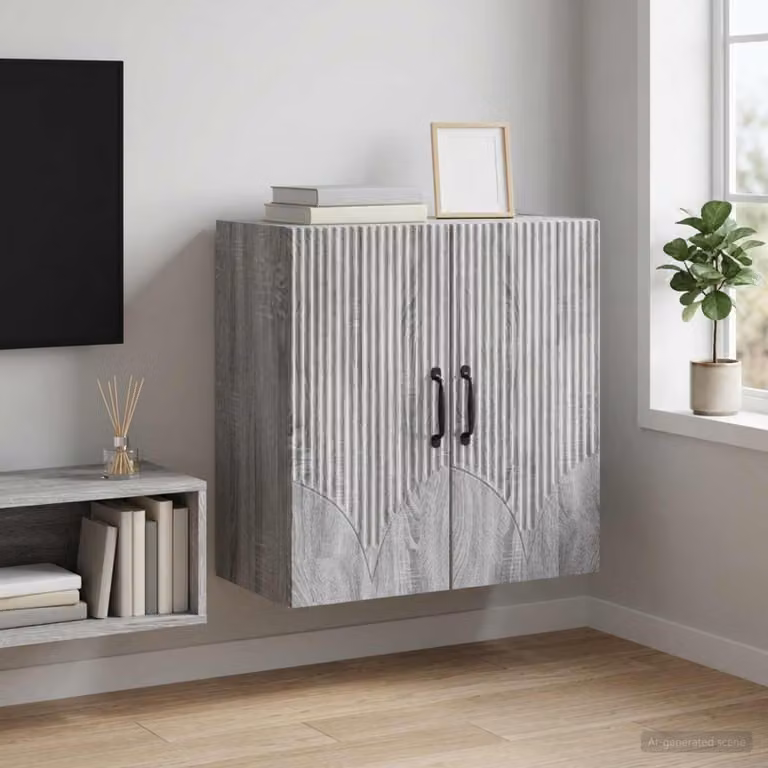 Mobiletto a muro vidaXL grigio con ante a battente e ripiani interni in legno e metallo L/P/H: 59 x 31 x 60 cm