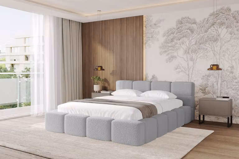 Letto imbottito ALTDECOR con contenitore - NATA-v1 - 140x200 Grigio chiaro - Quelle 83 Letto con testiera, letto contenitore, letto matrimoniale con spazio contenitivo