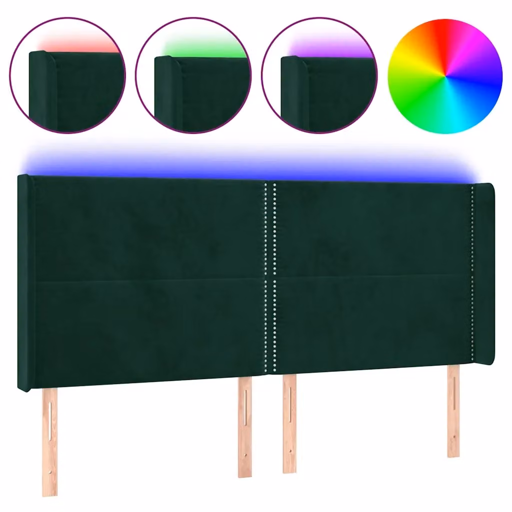 Testiera con LED e porta USB vidaXL in velluto verde, L: 203 cm, P: 16 cm, H: 118-128 cm – 2