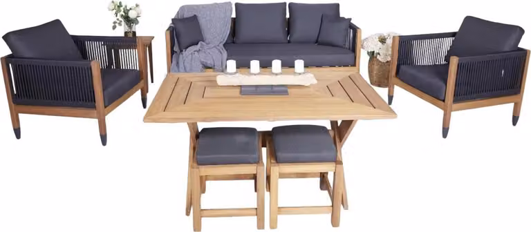 Designer Garten Set 3+1+1 Sitzer Stilvoller Terrassenmöbel Esstisch 2x Hocker