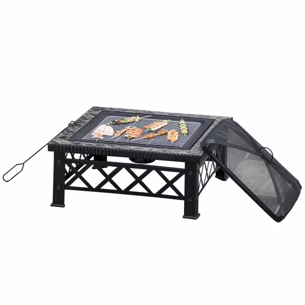 Braciere da Giardino XYLO con Coperchio e Griglia BBQ in Metallo Nero L: 76 cm, P: 76 cm, H: 47 cm – 2