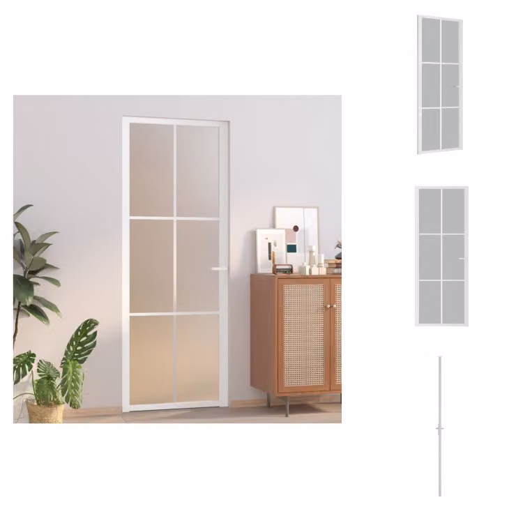 vidaXL Porta interna 76x201,5 cm Vetro satinato bianco e alluminio - Porte d'ingresso
