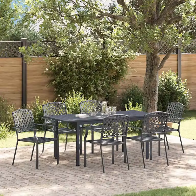 Set da pranzo per giardino e terrazza vidaXL in metallo antracite 7 pz