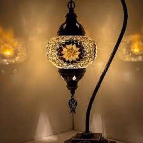 Lampada da tavolo turca con sfera in vetro mosaico di 12 cm in giallo/marrone – Lampada orientale per una luce suggestiva