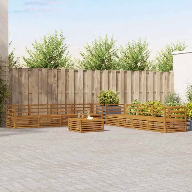Set di divani da esterno a forma di U vidaXL in legno di acacia massello marrone con cuscini inclusi – 1