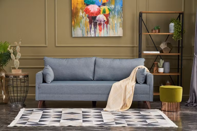 Hanah Home, Divano letto Bella Soft a tre posti - Blu, Divani letto, Divano letto a 3 posti, Blu, Poliestere, 208 x 85 x 81 x cm