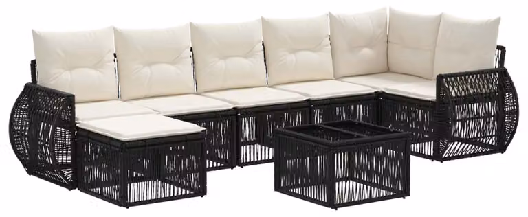 Set Divano da Giardino 8 pcs Nero e Bianco Crema polyrattan
