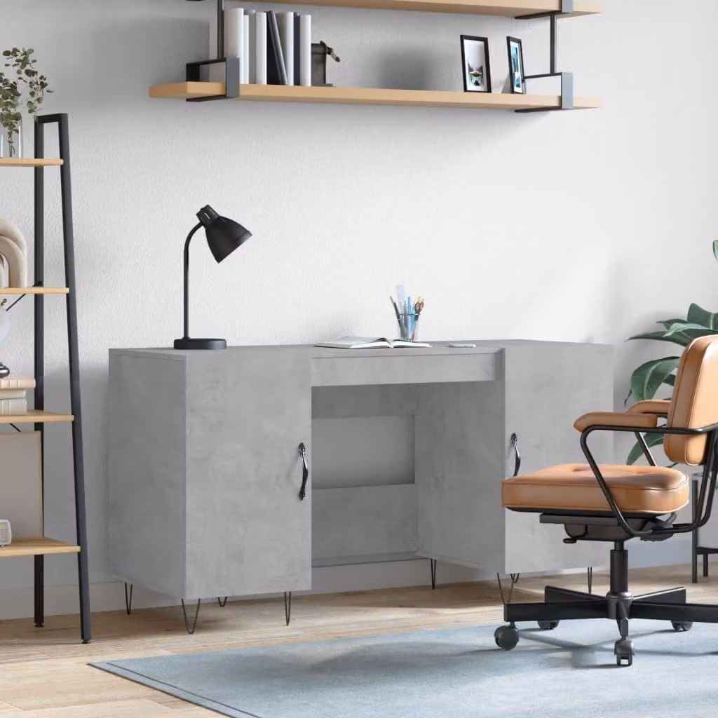 The Living Store Scrivania in cemento grigio 140x50x75 cm Materiale a base di legno