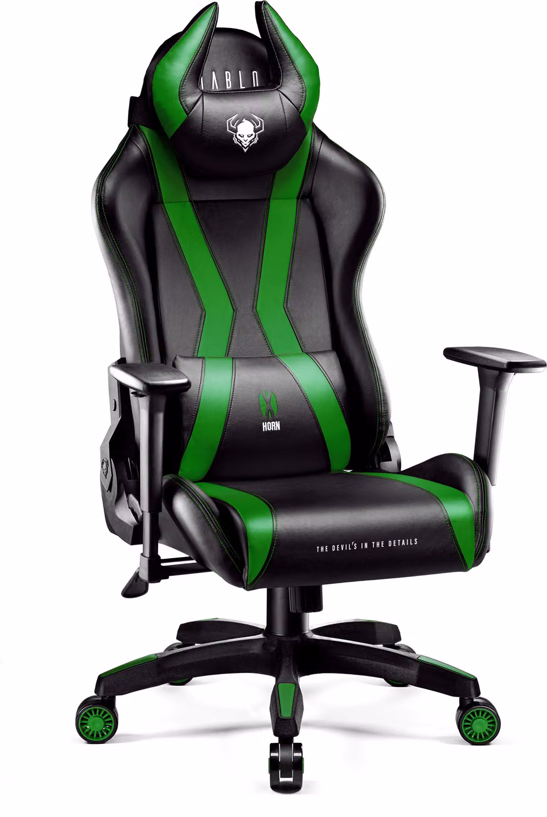 Diablo X-Horn Gaming Chair Sedia da ufficio Braccioli 3D Design ergonomico Cuscino collo/glutei Similcuoio Funzione dondolo Dimensioni normali Nero/Verde