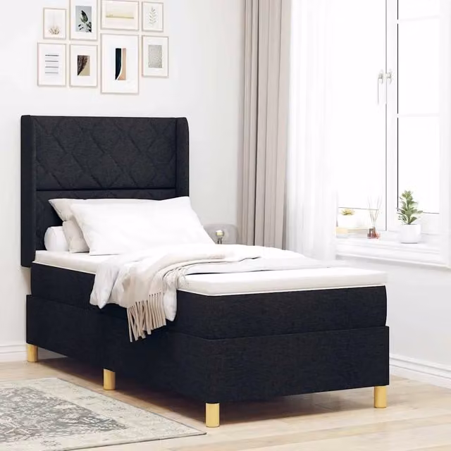 Letto a molle con testiera vidaXL in tessuto nero e oro L/P/H: 200 x 100 x 140 cm