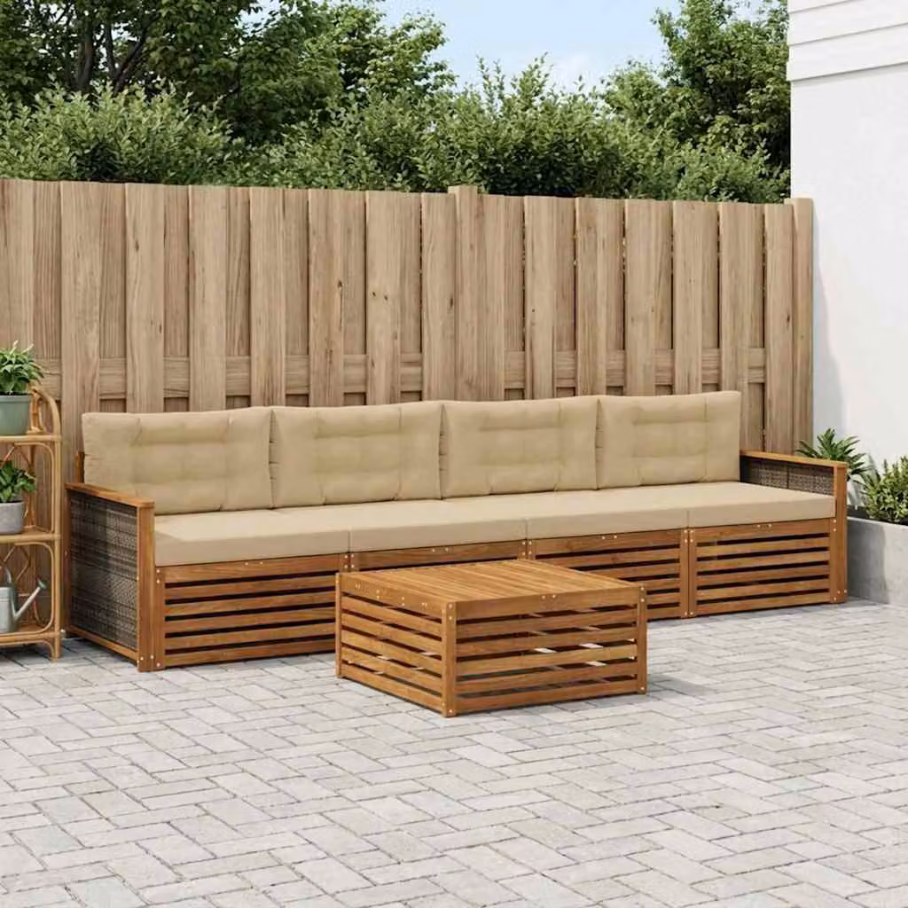 Set di divani da esterno vidaXL 5 pezzi in legno di acacia con cuscini, colore beige e sabbia