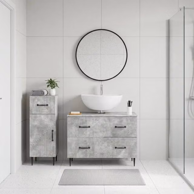 Set di mobili da bagno HAARLEM di vidaXL, 2 pezzi, colore grigio opaco, design moderno con ante a cerniera e ripiani interni, L/P/H: 82,0 x 33,7 x 59,0 cm e 41,0 x 33,7 x 76,7 cm – 1