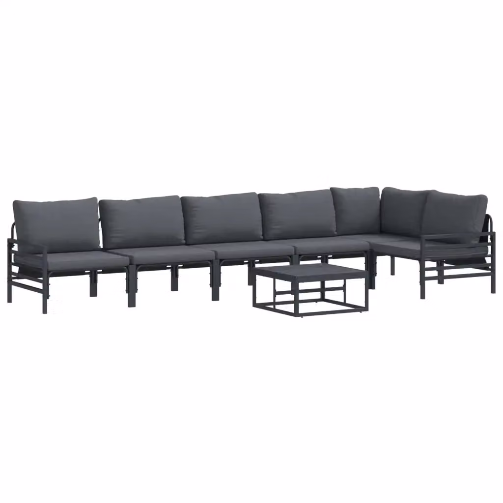 Set Divano da Giardino vidaXL 7 Pezzi a Forma di L con Tavolino e Cuscini in Acciaio Antracite e Nero – 2